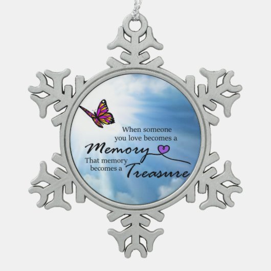 あなたが愛する誰か時、蝶 スノーフレークピューターオーナメント (正面)