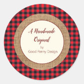 あなたが手作りした 赤いバッファロープレイドと麻 ラウンドシール (正面)