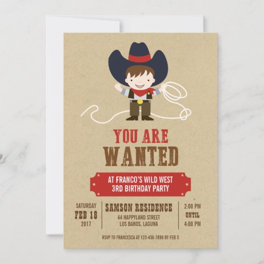 あなたが求められているカウボーイウェスタン誕生日招待状 招待状 (正面)