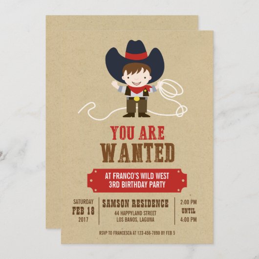 あなたが求められているカウボーイウェスタン誕生日招待状 招待状 (正面/裏面)