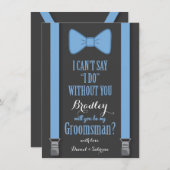 あなたが私のグロムスマンになるかどうか – 青いネクタイのブレース 招待状 (正面/裏面)