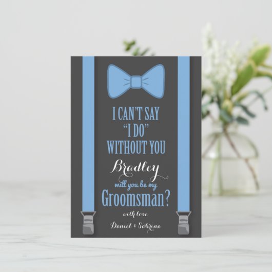 あなたが私のグロムスマンになるかどうか – 青いネクタイのブレース 招待状 (スタンド正面)