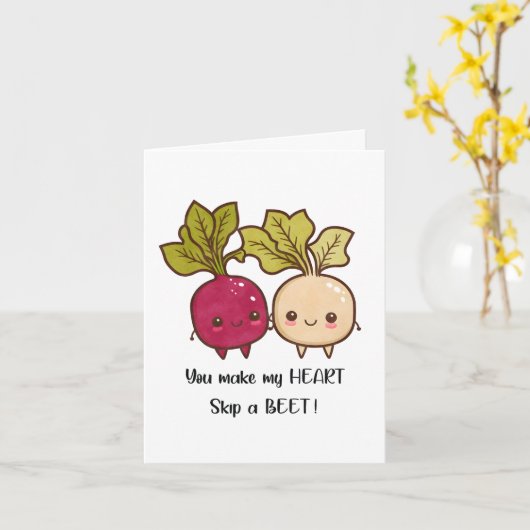 あなたが私の心をビートスキップさせるバレンタインデーのしゃれ カード (黄色い花)