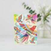 あなたが私の心を歌うようにする フォークアート 鳥 タイダイ ポストカード (スタンド正面)