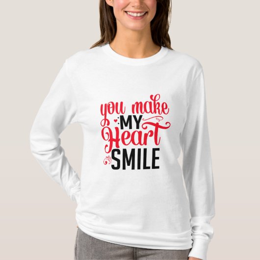 あなたが私の心を笑顔にしてくれる 女性用ロングスリーブ Tシャツ (正面)