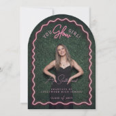 あなたが輝く少女 ウェーブピンク ネオン 卒業写真 招待状 (正面)