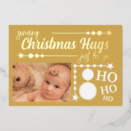 あなただけのためのゴールドホワイトクリスマスハグの写真 箔シーズンカード (正面)