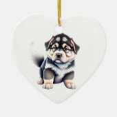 あなただけのアラスカンマラミュートの子犬のハート セラミックオーナメント (正面)