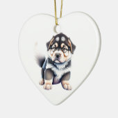 あなただけのアラスカンマラミュートの子犬のハート セラミックオーナメント (左)