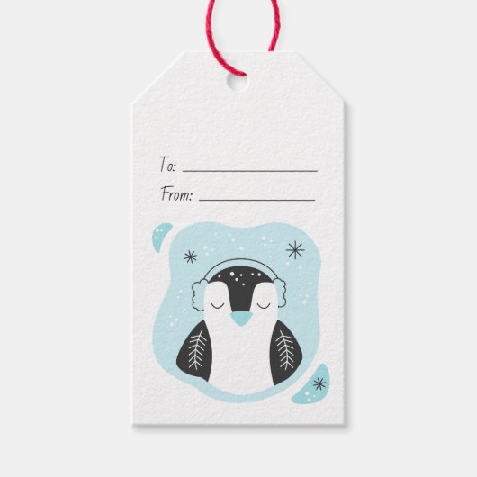 あなただけのキュートなペンギンブルーChristmasを作ろう ギフトタグ (正面)