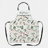 あなただけのクリスマスグリーンと赤い実 エプロン (正面)