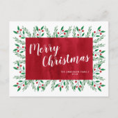あなただけのクリスマス　赤い水彩花模様 シーズンポストカード (正面)
