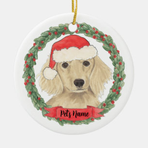 あなただけのクリーム色のロングヘアードダックスフンドのクリスマス セラミックオーナメント