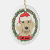 あなただけのクリーム色ロングヘアードダックスフンドのクリスマス セラミックオーナメント (右)