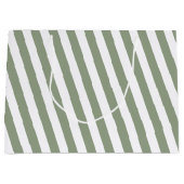 あなただけのセージグリーンとホワイトのストライプ柄を作成しよう ラージペーパーバッグ (正面)