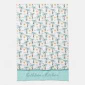 あなただけのトロピカルヤシの木サンシャインターコイズ キッチンタオル (縦)