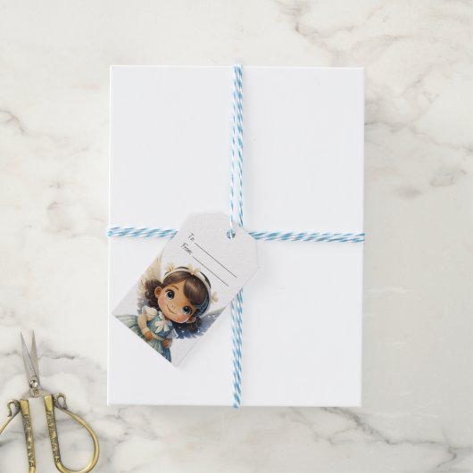 あなただけのブルネットの少女クリスマスエンジェルを作ろう ギフトタグ (より糸付き)