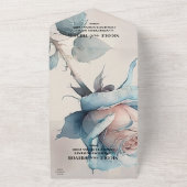 あなただけのブルーの水彩ローズを作成 オールインワン招待状 (外側)