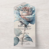 あなただけのブルーの水彩ローズを作成 オールインワン招待状 (内側)