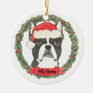 あなただけのボストンテリアクリスマス セラミックオーナメント