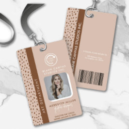 あなただけのロゴ ベージュ ボホ ブラウン IDカード バッジ