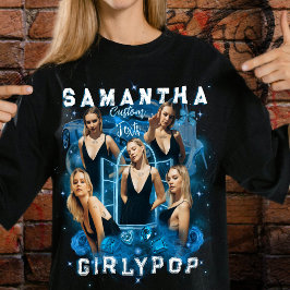 あなただけの写真を飾れるレトロ90sブートレグY2Kブルーラップ Tシャツ