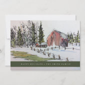 あなただけの冬の赤い納屋の水彩風景 シーズンカード (正面)