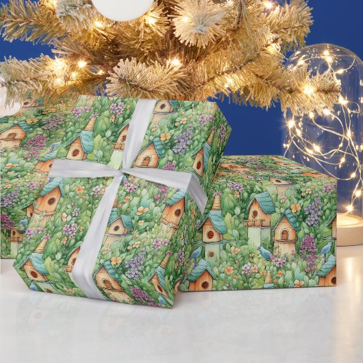 あなただけの歌鳥の春の庭の家 ラッピングペーパー (クリスマス)