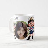 あなただけの特別な写真を飾ったセーラー服の漫画キャラクター - ネーム コーヒーマグカップ (正面左)