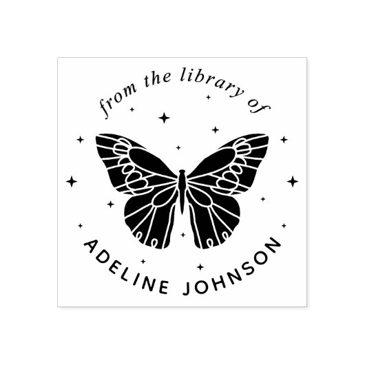 あなただけの蝶のエクスリブリス　図書館より ラバースタンプ (インプリント)