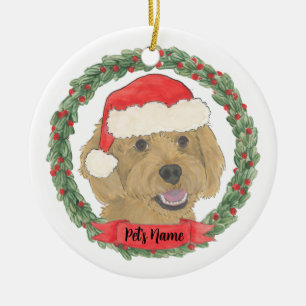 あなただけの赤いあんず色のゴールデンドゥードル クリスマスオーナメント セラミックオーナメント