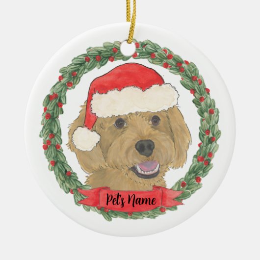 あなただけの赤いあんず色のゴールデンドゥードル　クリスマスオーナメント セラミックオーナメント (正面)
