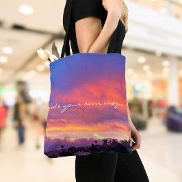 あなただけの魔法の引用文 ピンク ブルー 雲 夕焼け トートバッグ