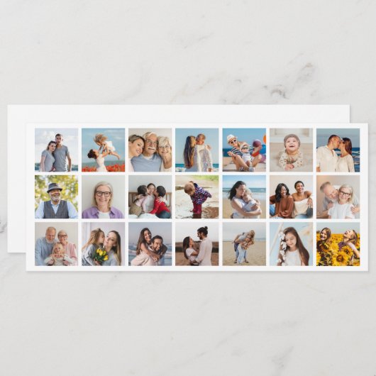 あなただけの21枚の写真コラージュを作成 編集可能な色 招待状 (正面/裏面)