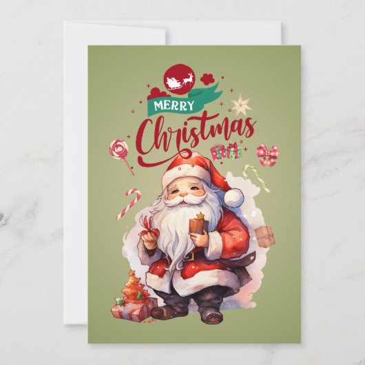 あなただけの かわいいサンタ フラット ホリデー カード (正面)
