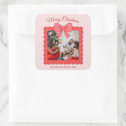 あなただけの かわいい クリスマス フォト コラージュ スクエアシール (バッグ)
