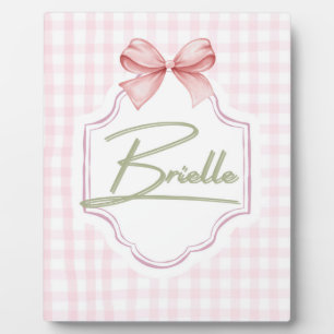 あなただけのBrielle 赤ちゃん女の子の Nursery Bow＆Gingham フォトプラーク