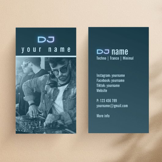 あなただけのDJ写真テクノブルービジネスカード 名刺