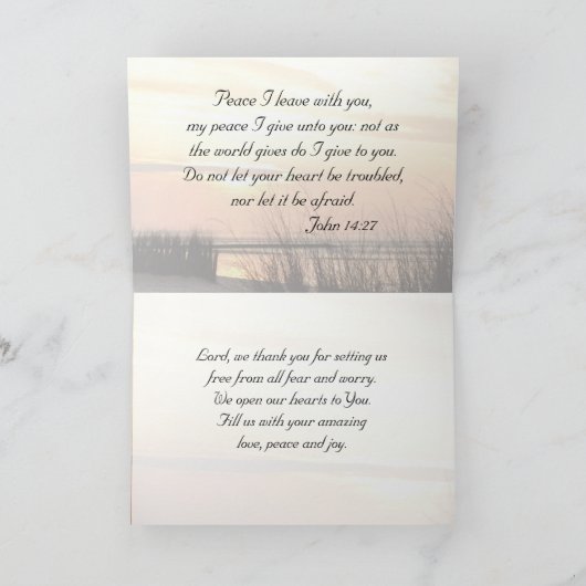 あなたとの平和I許可、聖書の海の日没のカスタム サンキューカード (内部)