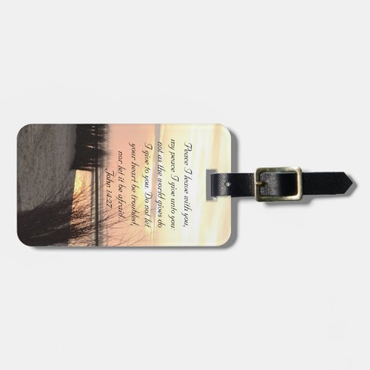 あなたとの平和I許可、聖書の詩の海の日没 ラゲッジタグ (正面横)