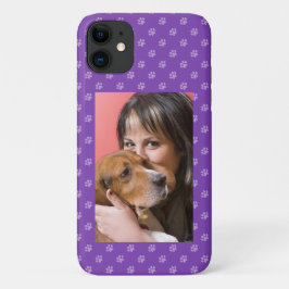あなたとわんちゃんの写真入り オリジナルデザイン 子犬の足あと 紫 iPhone 11 ケース