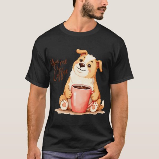 あなたと私のコーヒー - かわいいコーギーとほっと一息 Tシャツ (正面)