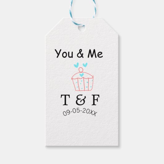 あなたと私の愛のカップケーキ 赤いバレンタインデーの名前 ギフトタグ (正面)