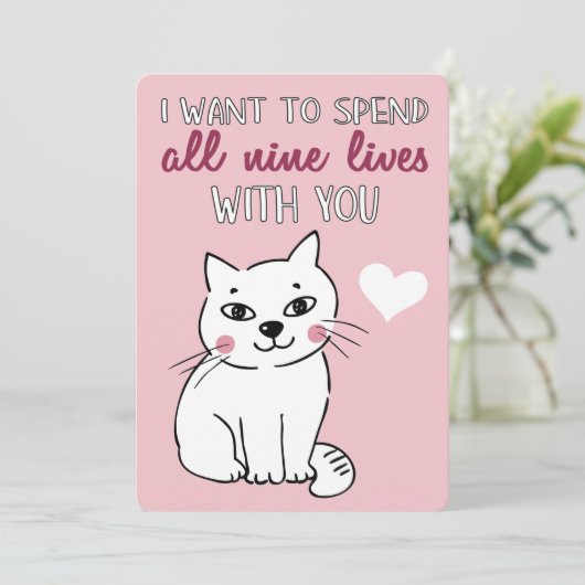 あなたと9つの命を共に ロマンチックな猫のバレンタイン シーズンカード (スタンド正面)