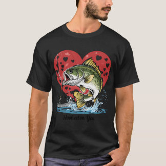 あなたにハマってますバス釣り - レトロ風カートゥーン ハート Tシャツ