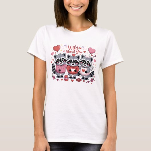 あなたに夢中キュートなアライグマバレンタインズ Tシャツ (正面)