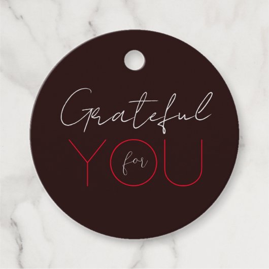 「あなたに感謝してます」ダークブラウンのギフトタグ フェイバータグ (正面)