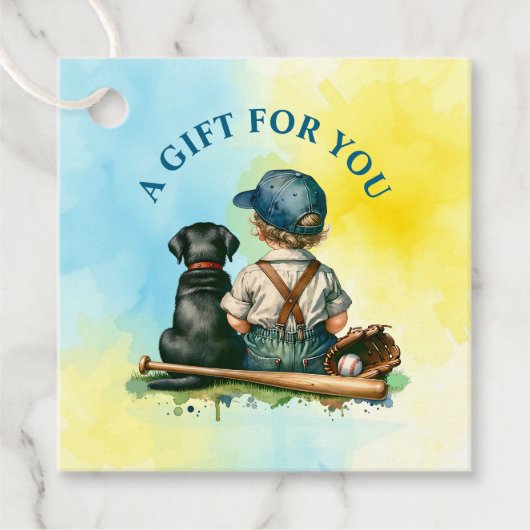 あなたに贈り物 | 野球をテーマにした赤ちゃんシャワー フェイバータグ (正面)