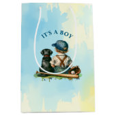 あなたに贈り物 | 野球をテーマにした赤ちゃんシャワー ミディアムペーパーバッグ (正面)