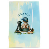 あなたに贈り物 | 野球をテーマにした赤ちゃんシャワー ミディアムペーパーバッグ (裏面)